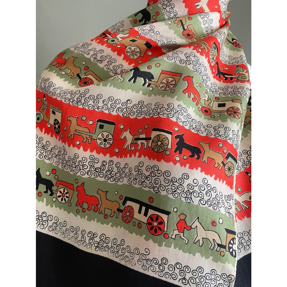 Vtg Novelty Amish Horse Buggy Print Scarf 17 Inches by 48 In Excellent Condition - Picture 3 of 8
